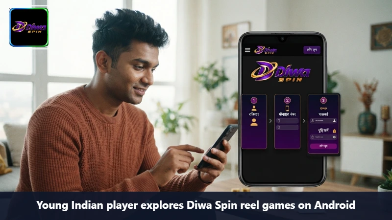 Young Indian player explores Diwa Spin reel games on Android